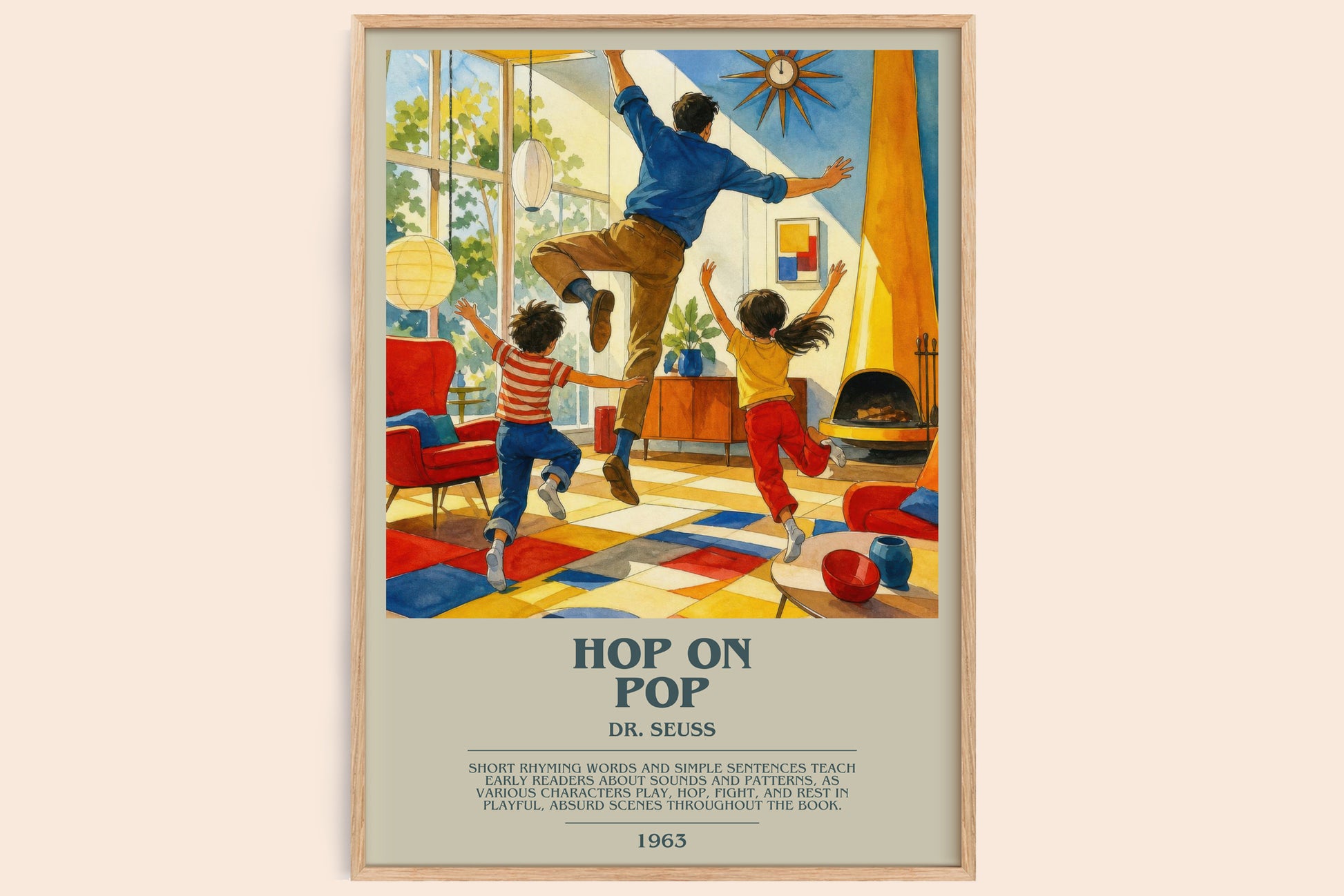 Hop On Pop bookish book poster by Dr. Seuss – framed literary art print