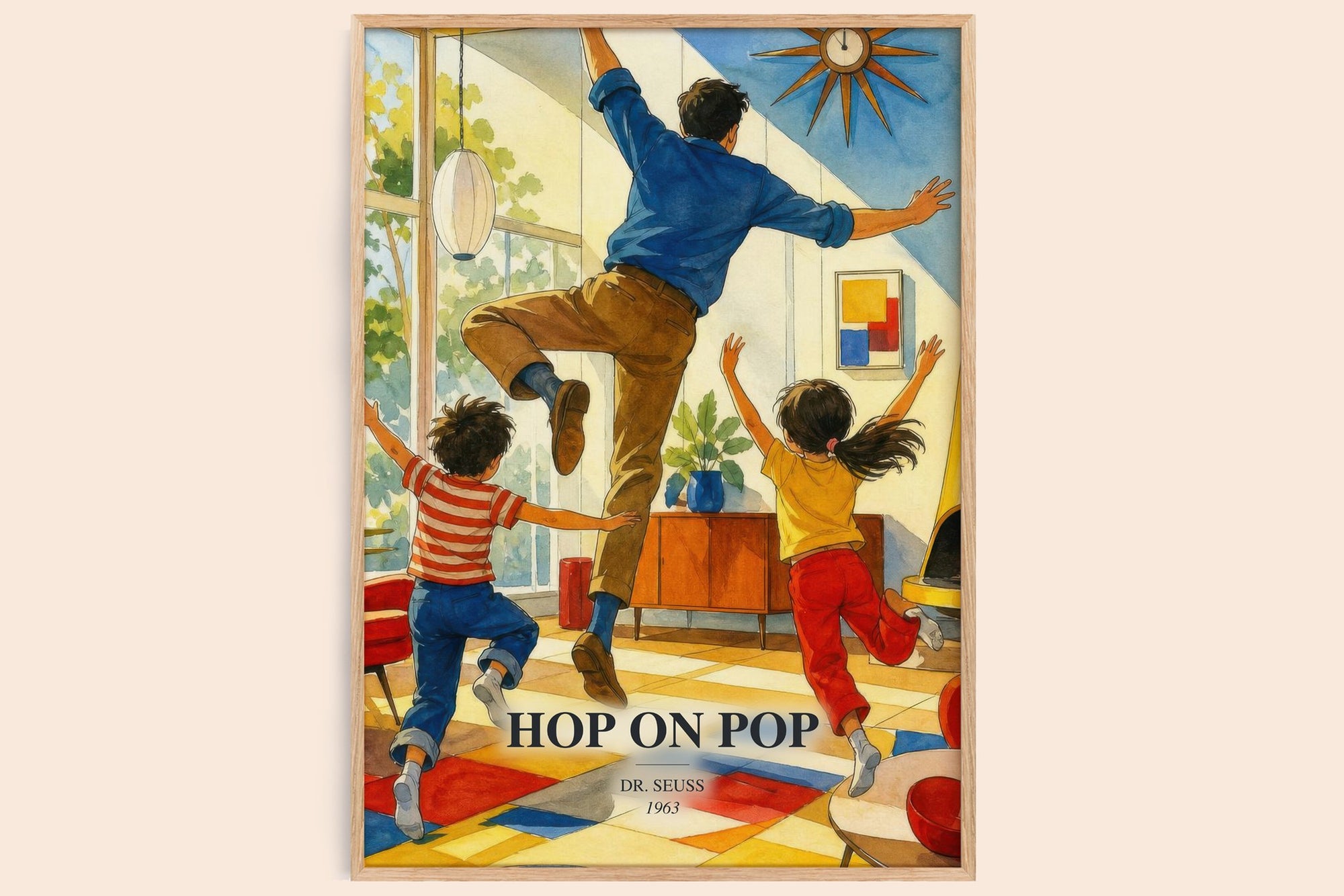 Hop On Pop watercolour book poster by Dr. Seuss – framed literary art print