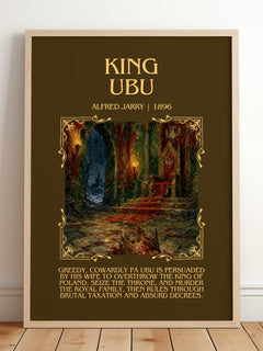 King Ubu Minimalist Book Poster by Alfred Jarry – framed print leaning on a wooden floor