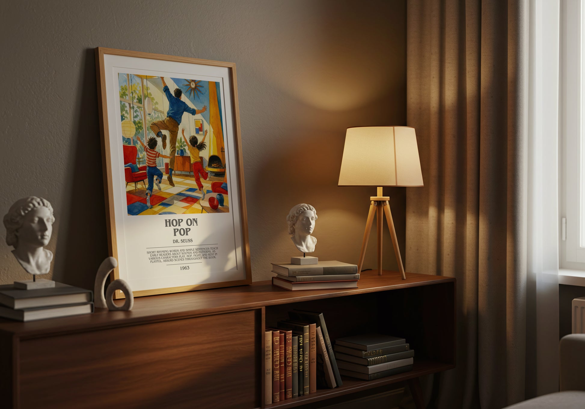 Hop On Pop bookish book poster framed on wall – childrens wall art