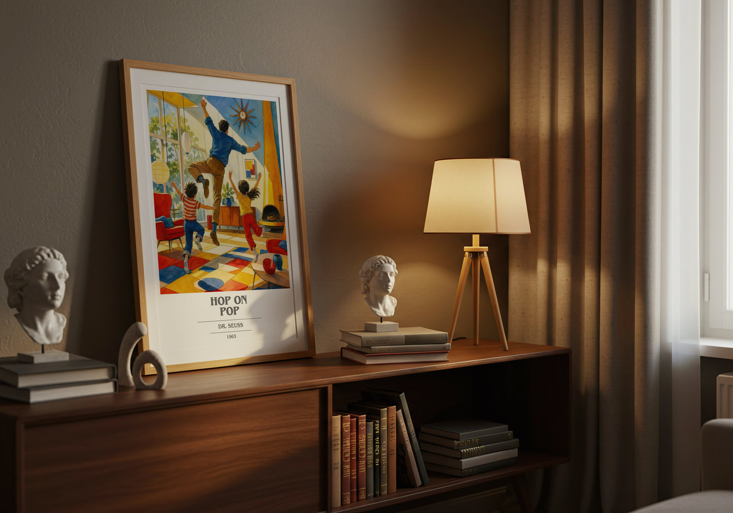 Hop On Pop book cover book poster framed on wall – childrens wall art