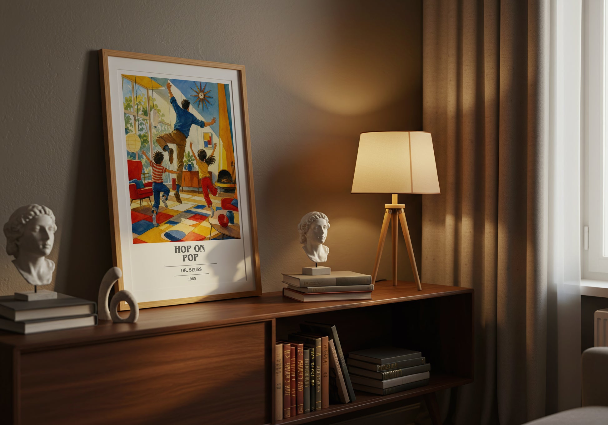 Hop On Pop book cover book poster framed on wall – childrens wall art