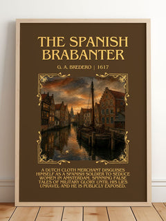 The Spanish Brabanter Minimalist Book Poster by G. A. Bredero – framed print leaning on a wooden floor