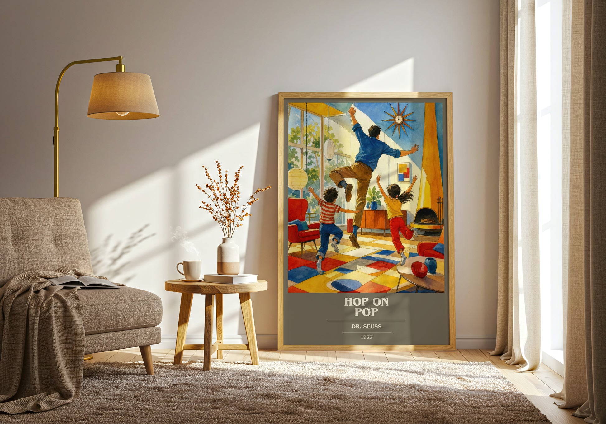 Hop On Pop book cover print on bookshelf – Dr. Seuss fan gift