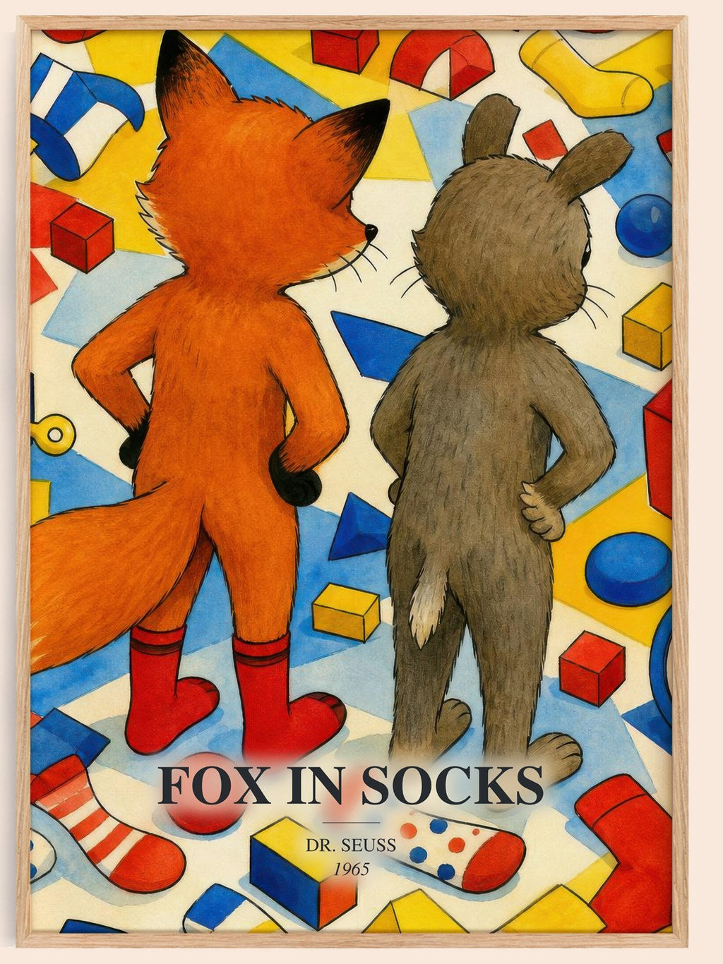 Fox In Socks watercolour book poster by Dr. Seuss – framed literary art print