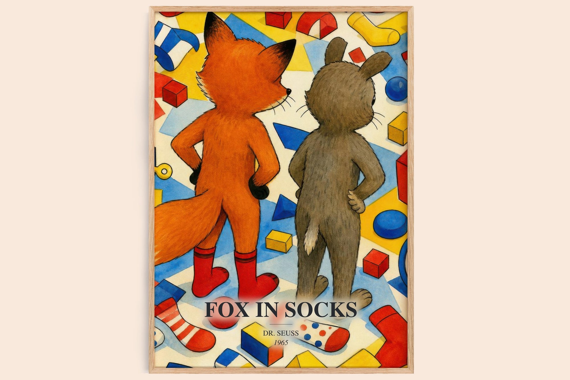 Fox In Socks watercolour book poster by Dr. Seuss – framed literary art print