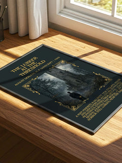 Lurker At The Threshold Minimalist Book Poster by A. Lovecraft – print on a sunlit desk