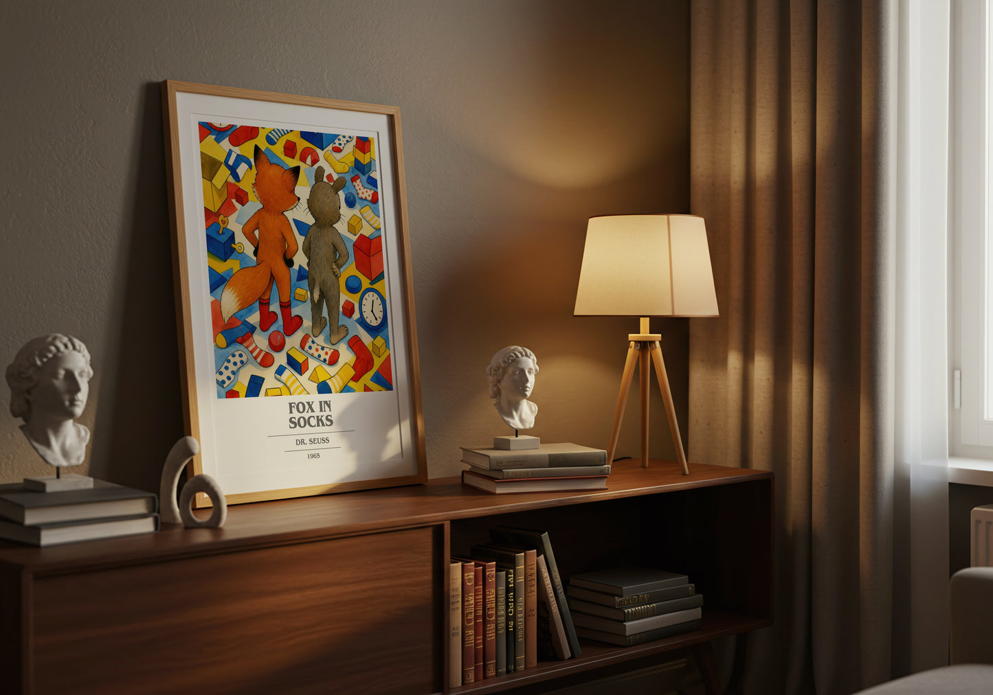 Fox In Socks book cover book poster framed on wall – childrens wall art