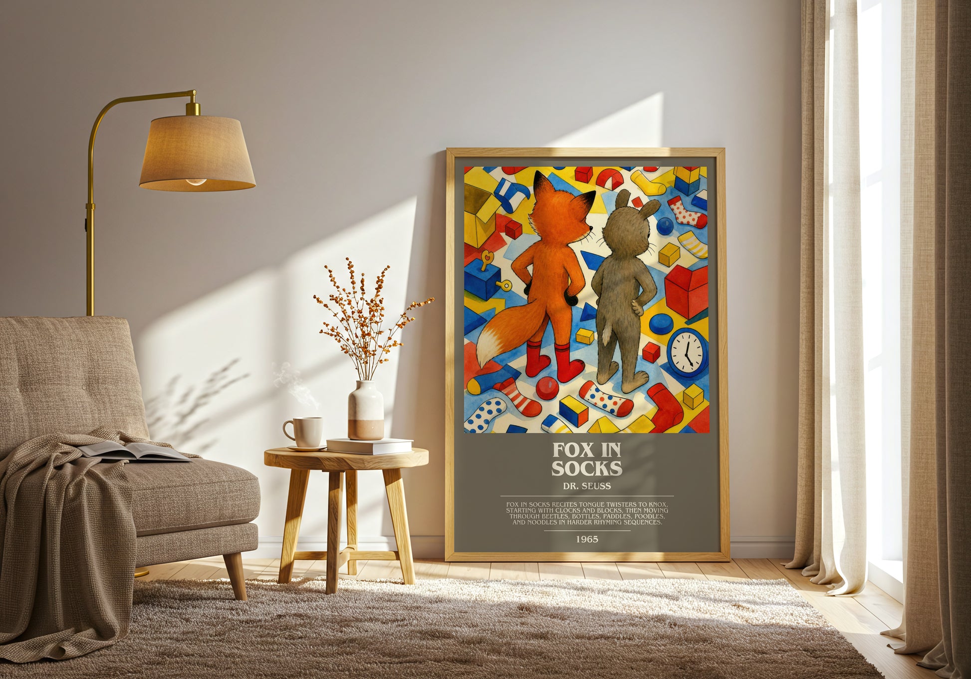 Fox In Socks bookish print on bookshelf – Dr. Seuss fan gift