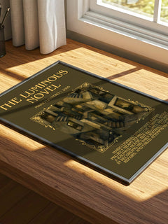 The Luminous Novel Minimalist Book Poster by Mario Levrero – print on a sunlit desk