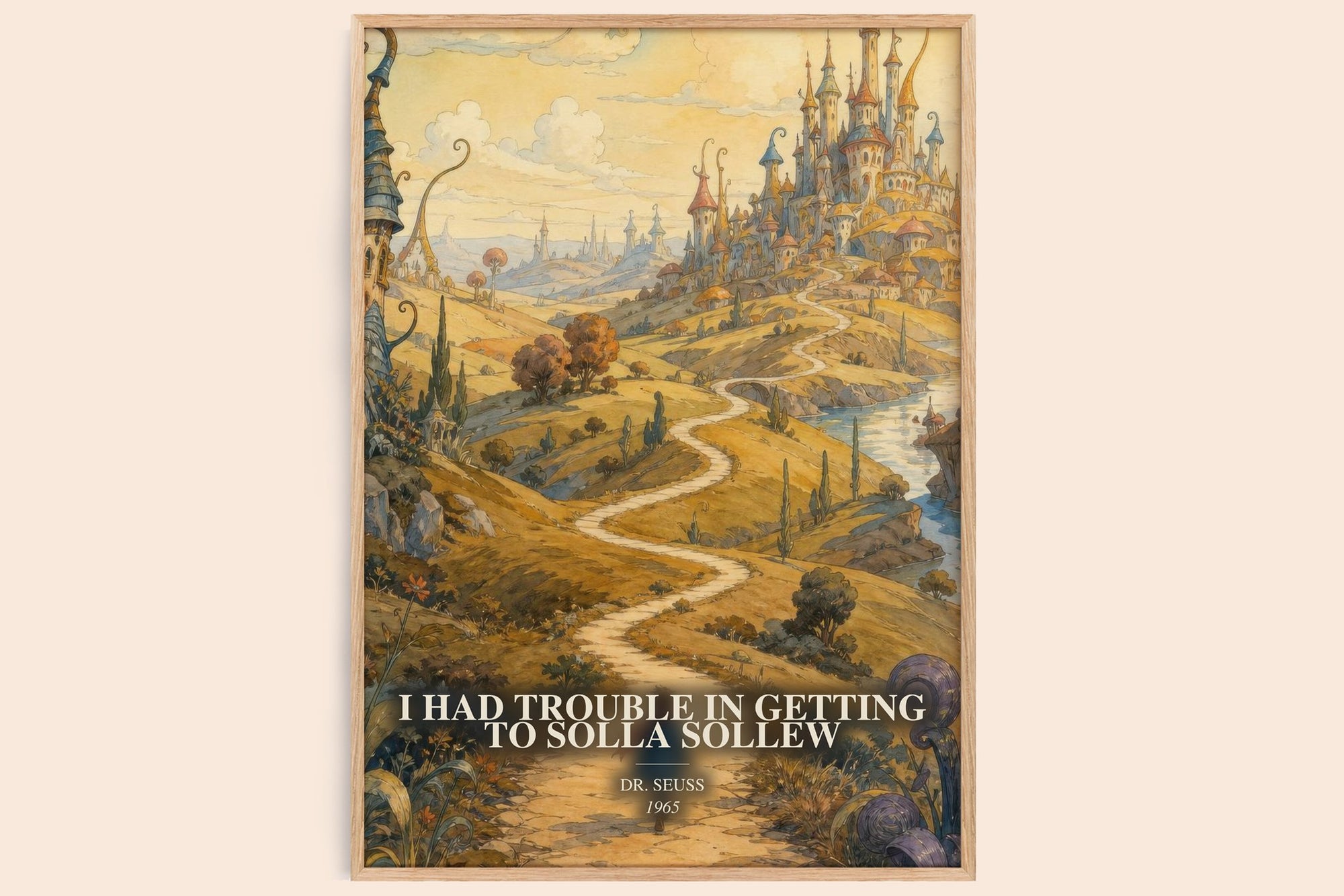 I Had Trouble In Getting To Solla Sollew watercolour book poster by Dr. Seuss – framed literary art print