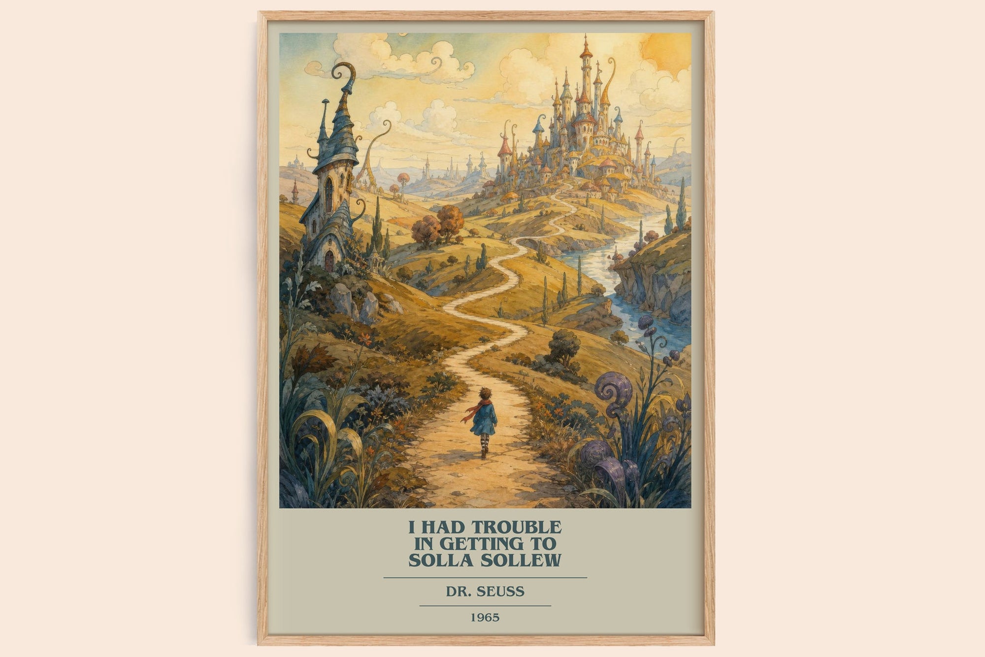 I Had Trouble In Getting To Solla Sollew book cover book poster by Dr. Seuss – framed literary art print