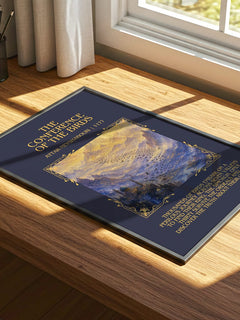 Conference Of The Birds Minimalist Book Poster by Attar Neyshabouri – print on a sunlit desk