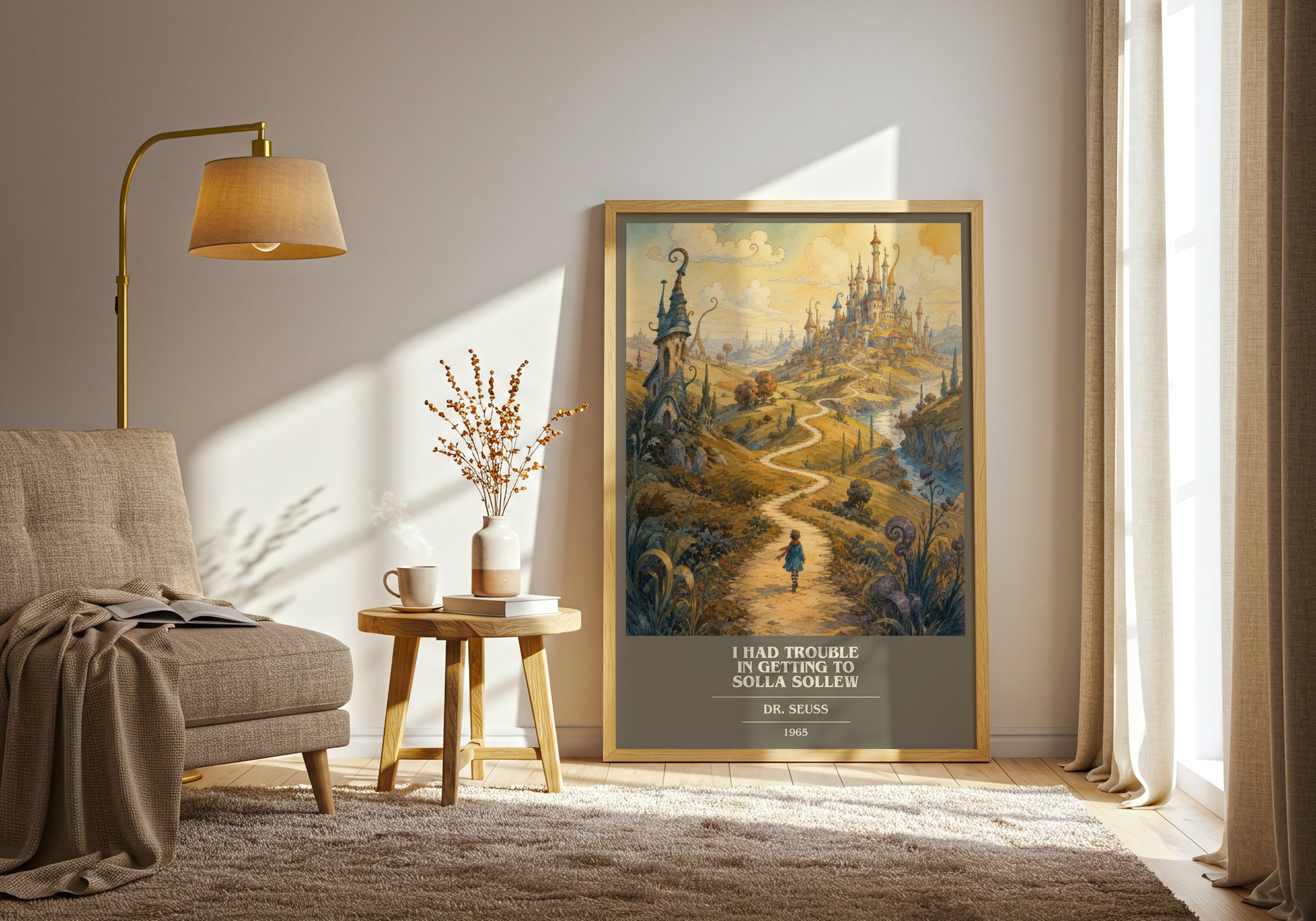I Had Trouble In Getting To Solla Sollew book cover print on bookshelf – Dr. Seuss fan gift