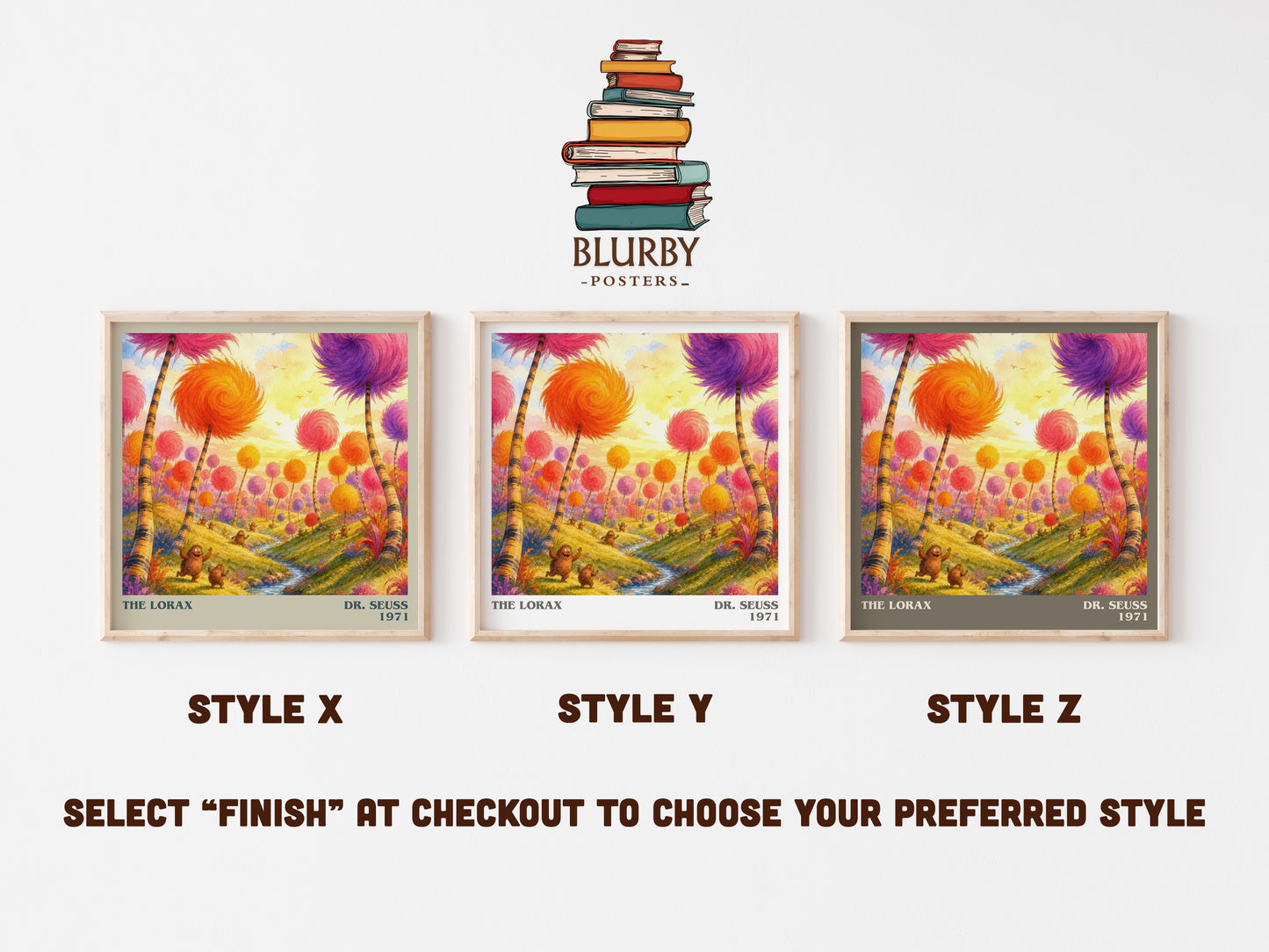 The Lorax literary print in frame leaning in hallway – childrens wall art