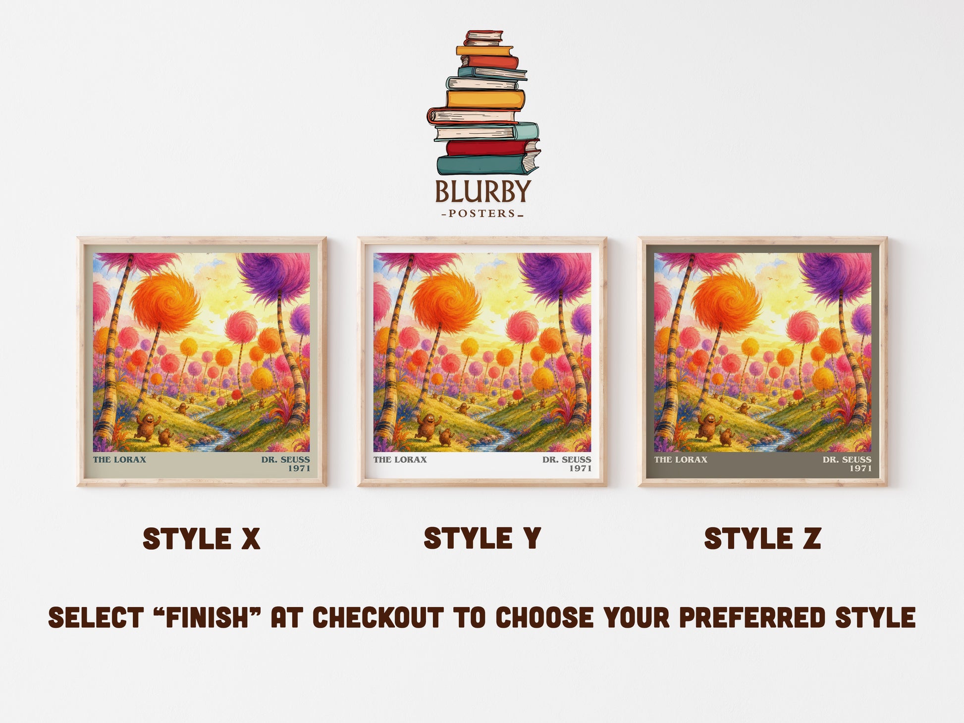 The Lorax literary print in frame leaning in hallway – childrens wall art