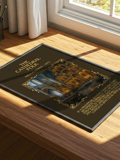 The Cathedral Folk Minimalist Book Poster by Nikolai Leskov – print on a sunlit desk