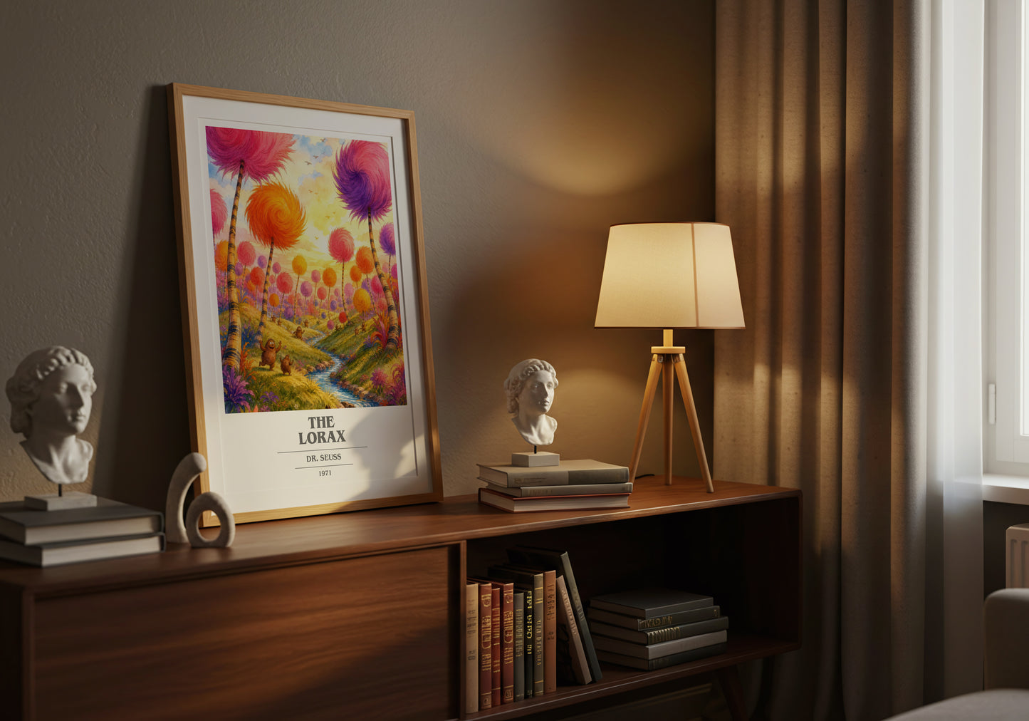 The Lorax book cover book poster framed on wall – childrens wall art