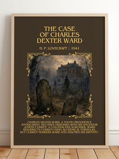 Case Of Charles Dexter Ward Minimalist Book Poster by H. P. Lovecraft – framed print leaning on a wooden floor