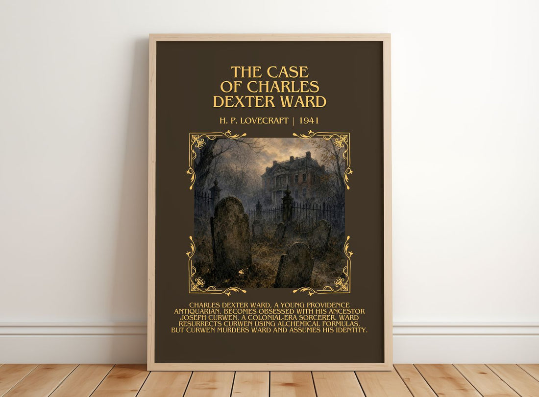 Case Of Charles Dexter Ward Minimalist Book Poster by H. P. Lovecraft – framed print leaning on a wooden floor