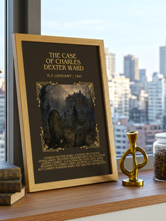 Case Of Charles Dexter Ward Minimalist Book Poster by H. P. Lovecraft – framed print on a city-view windowsill