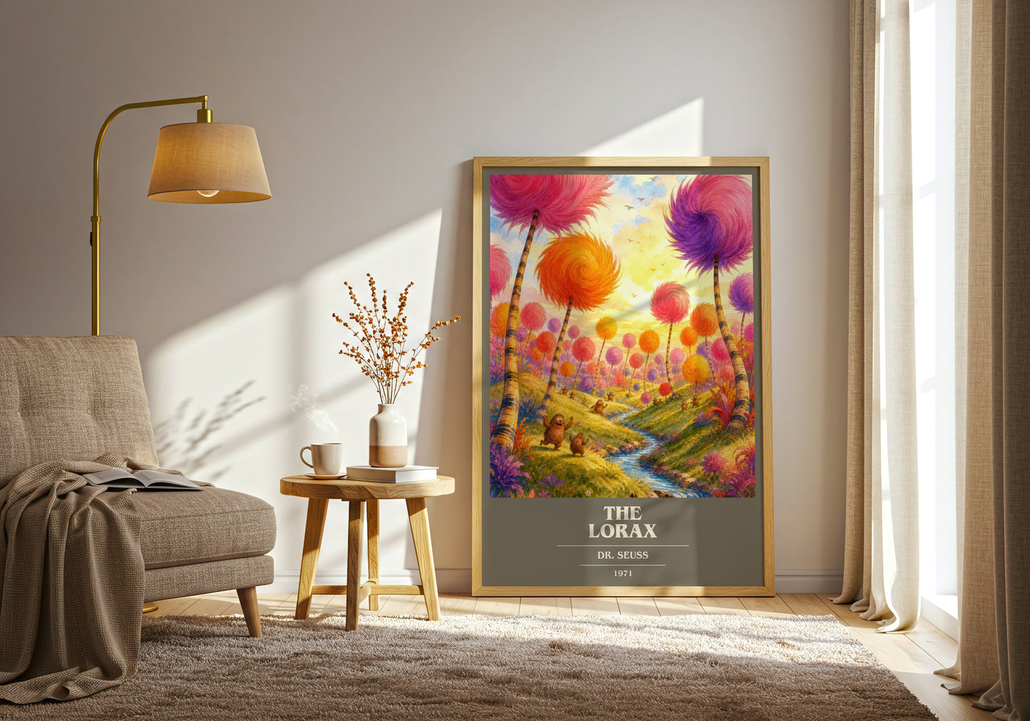 The Lorax book cover print on bookshelf – Dr. Seuss fan gift