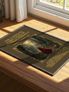 The Complete Fairy Tales of Charles Perrault Minimalist Book Poster by Charles Perrault – print on a sunlit desk