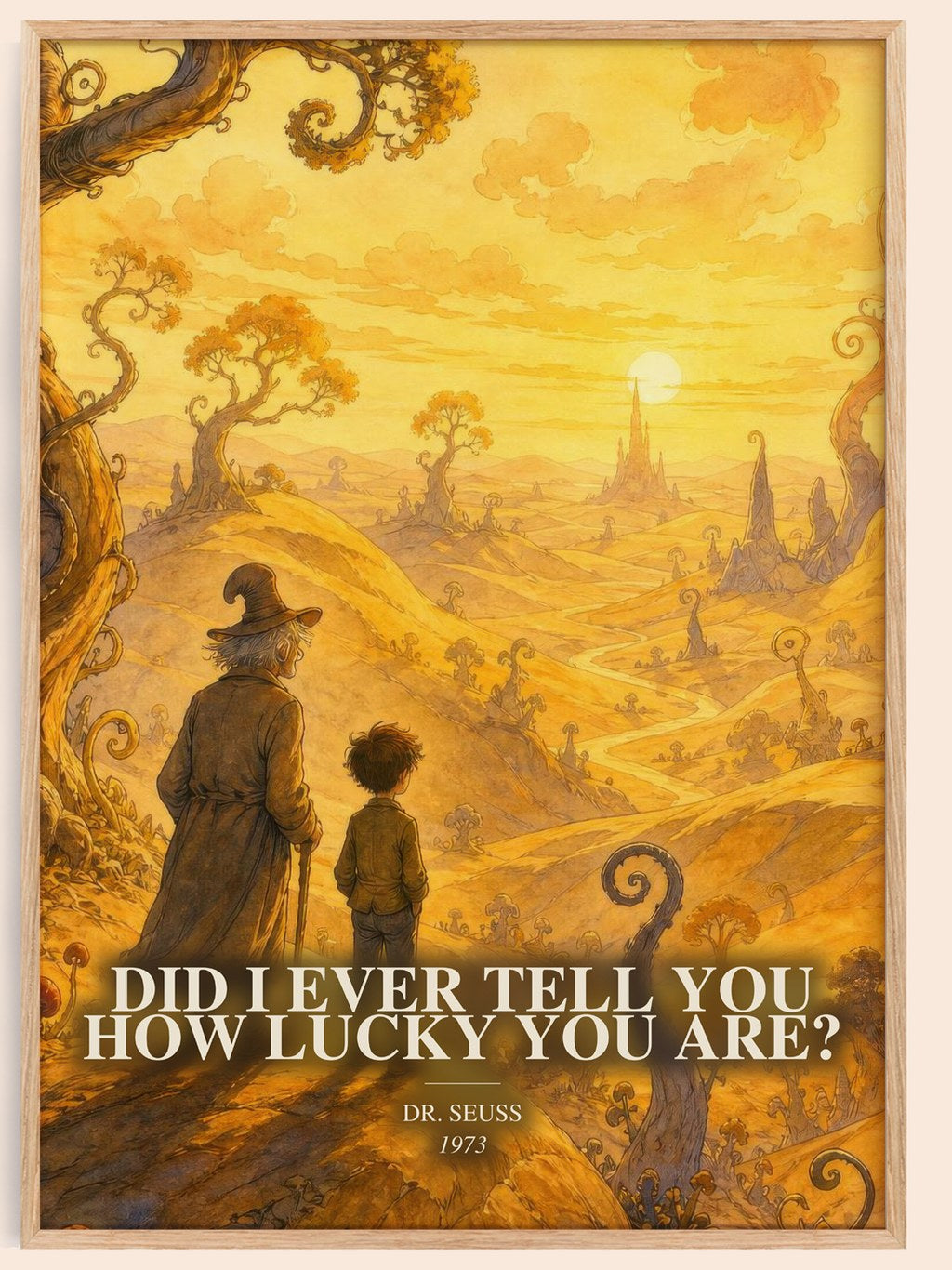 Did I Ever Tell You How Lucky You Are? watercolour book poster by Dr. Seuss – framed literary art print