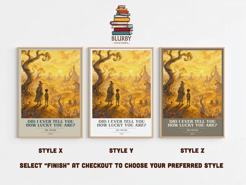 Did I Ever Tell You How Lucky You Are? book cover print in frame leaning in hallway – childrens wall art