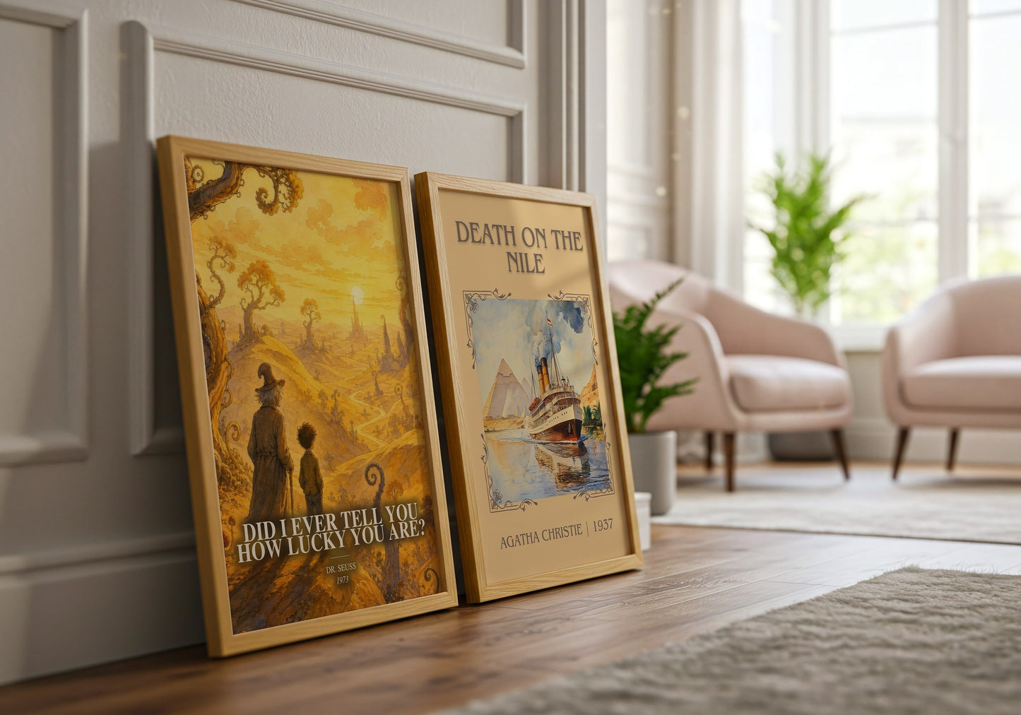 Did I Ever Tell You How Lucky You Are? watercolour print framed by window – literary home decor