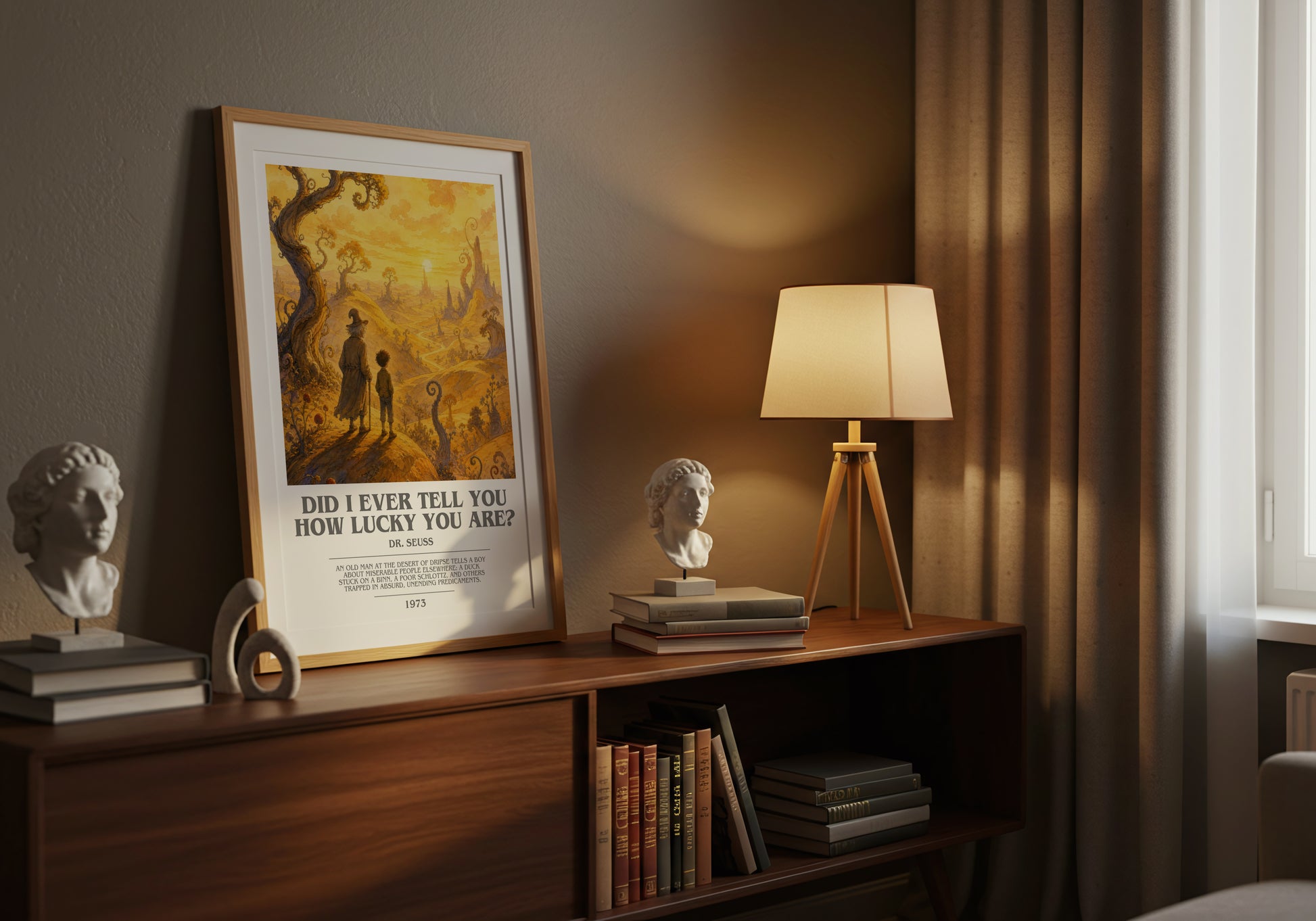 Did I Ever Tell You How Lucky You Are? bookish book poster framed on wall – childrens wall art
