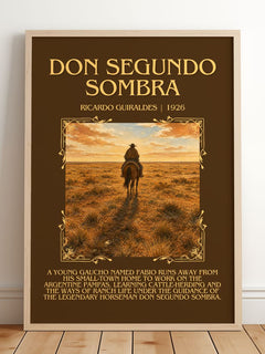 Don Segundo Sombra Minimalist Book Poster by Ricardo Güiraldes – framed print leaning on a wooden floor