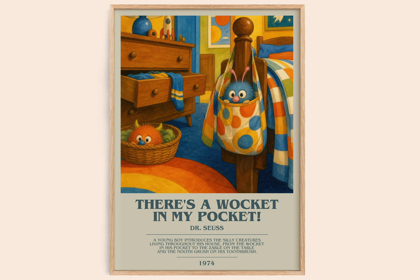 There'S A Wocket In My Pocket! bookish book poster by Dr. Seuss – framed literary art print
