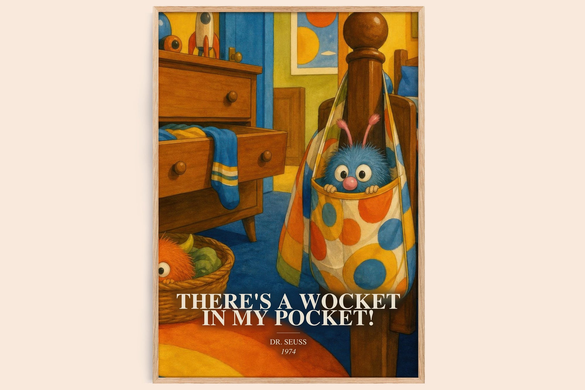 There'S A Wocket In My Pocket! watercolour book poster by Dr. Seuss – framed literary art print