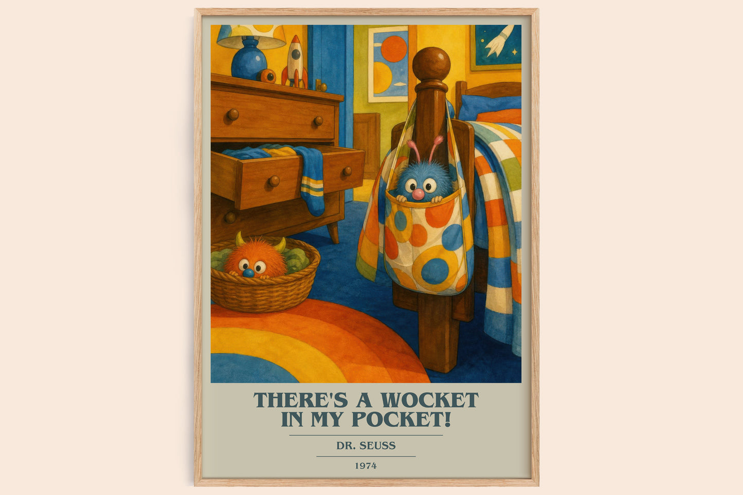 There'S A Wocket In My Pocket! book cover book poster by Dr. Seuss – framed literary art print