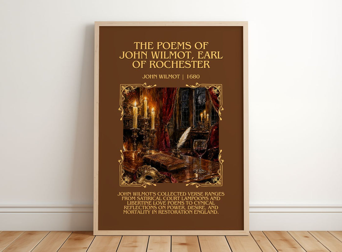 The Poems Of John Wilmot, Earl Of Rochester Minimalist Book Poster by John Wilmot – framed print leaning on a wooden floor
