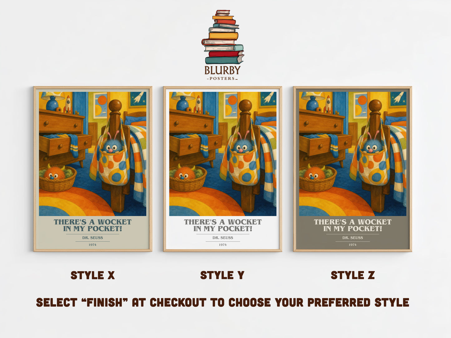 There'S A Wocket In My Pocket! book cover print in frame leaning in hallway – childrens wall art