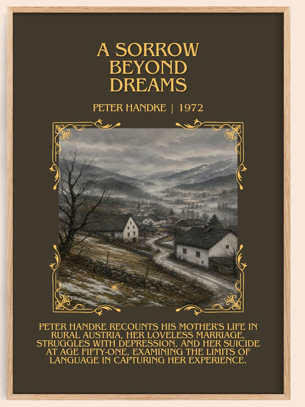 A Sorrow Beyond Dreams Minimalist Book Poster by Peter Handke – book poster
