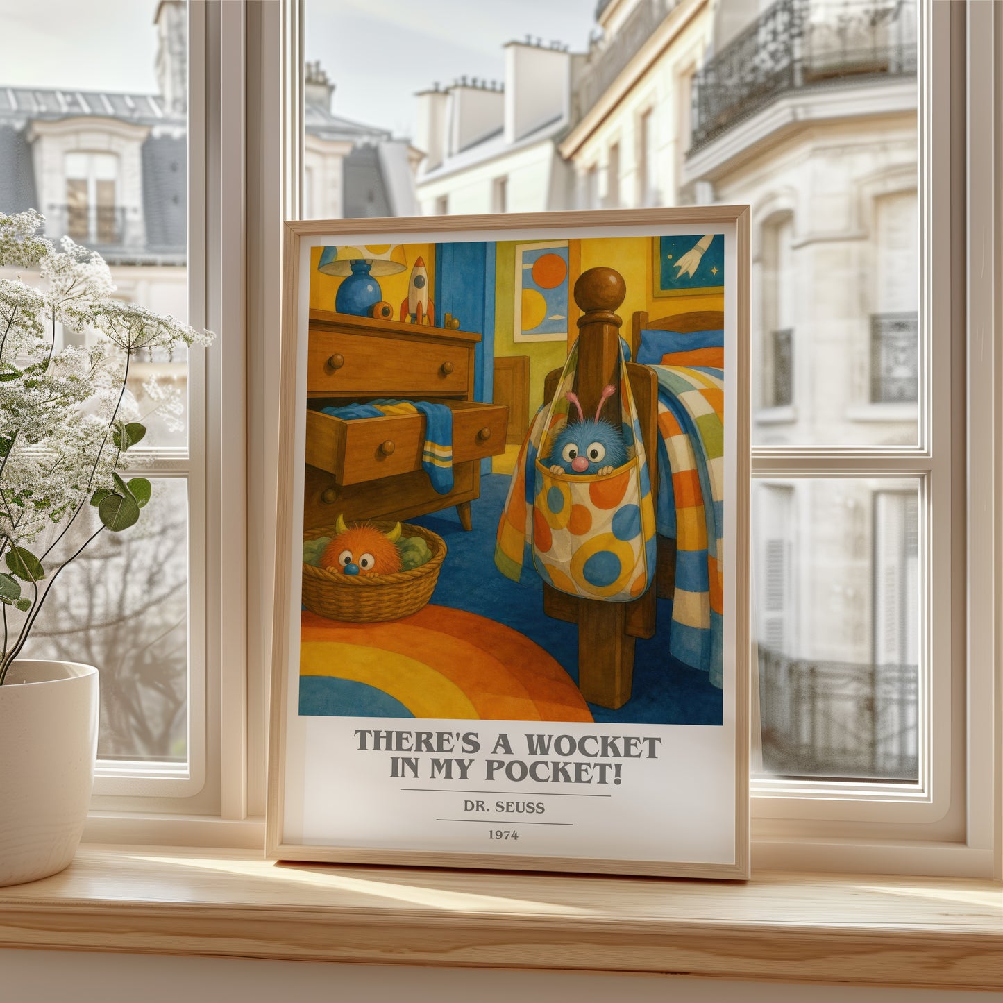 There'S A Wocket In My Pocket! book cover poster colour and style options – Dr. Seuss book art