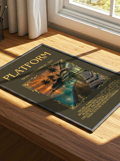 Platform Minimalist Book Poster by Michel Houellebecq – print on a sunlit desk
