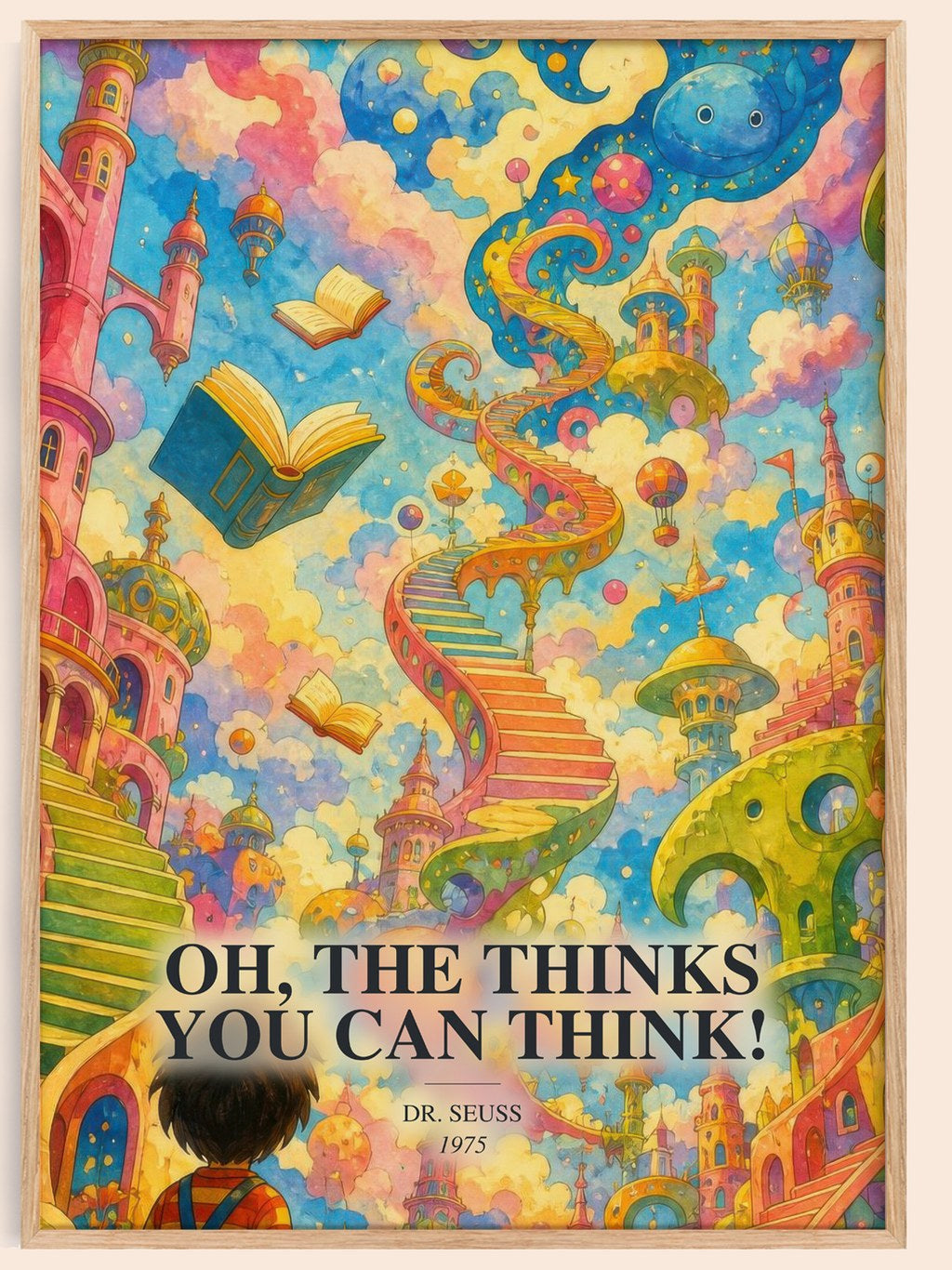 Oh, The Thinks You Can Think! watercolour book poster by Dr. Seuss – framed literary art print