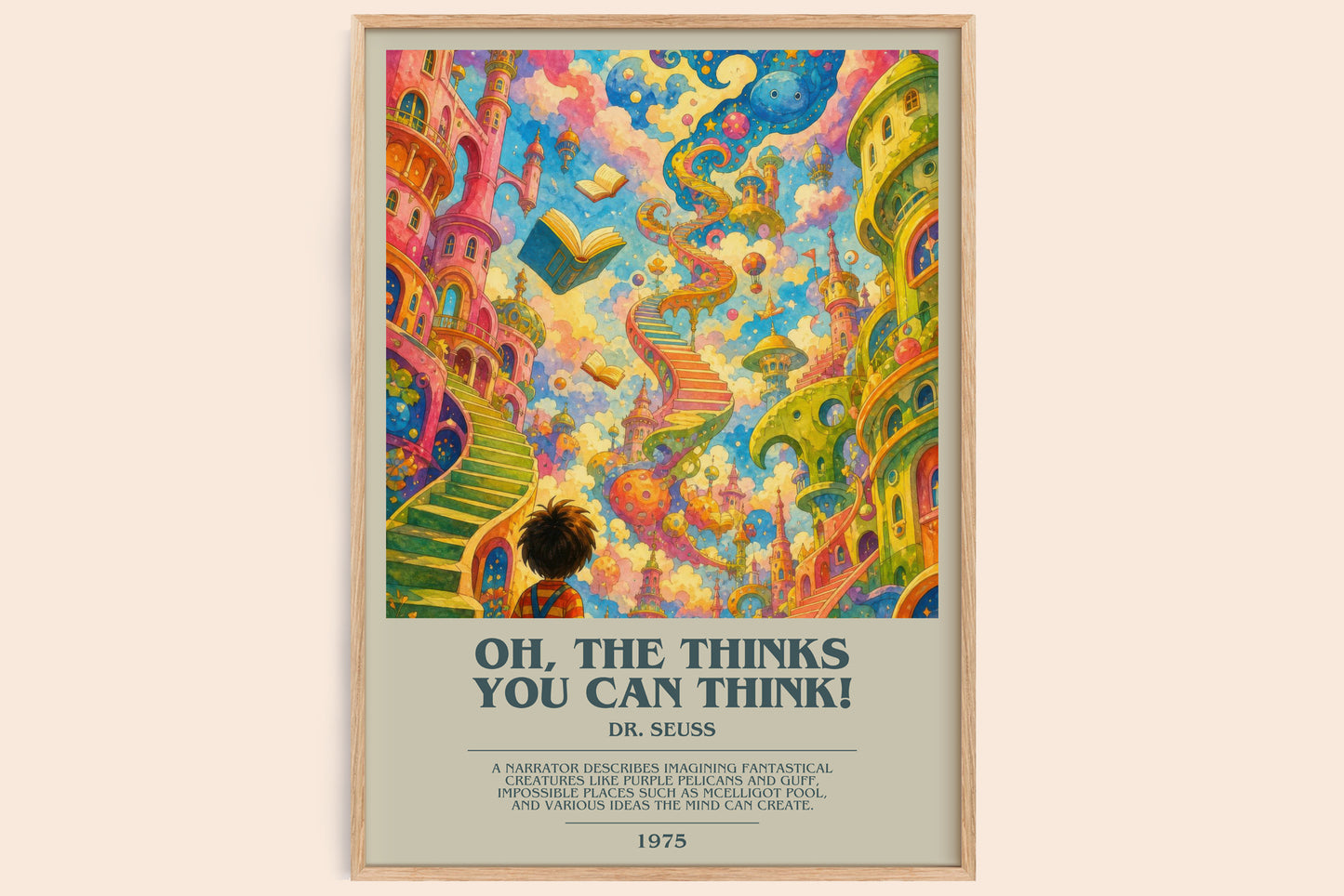 Oh, The Thinks You Can Think! bookish book poster by Dr. Seuss – framed literary art print