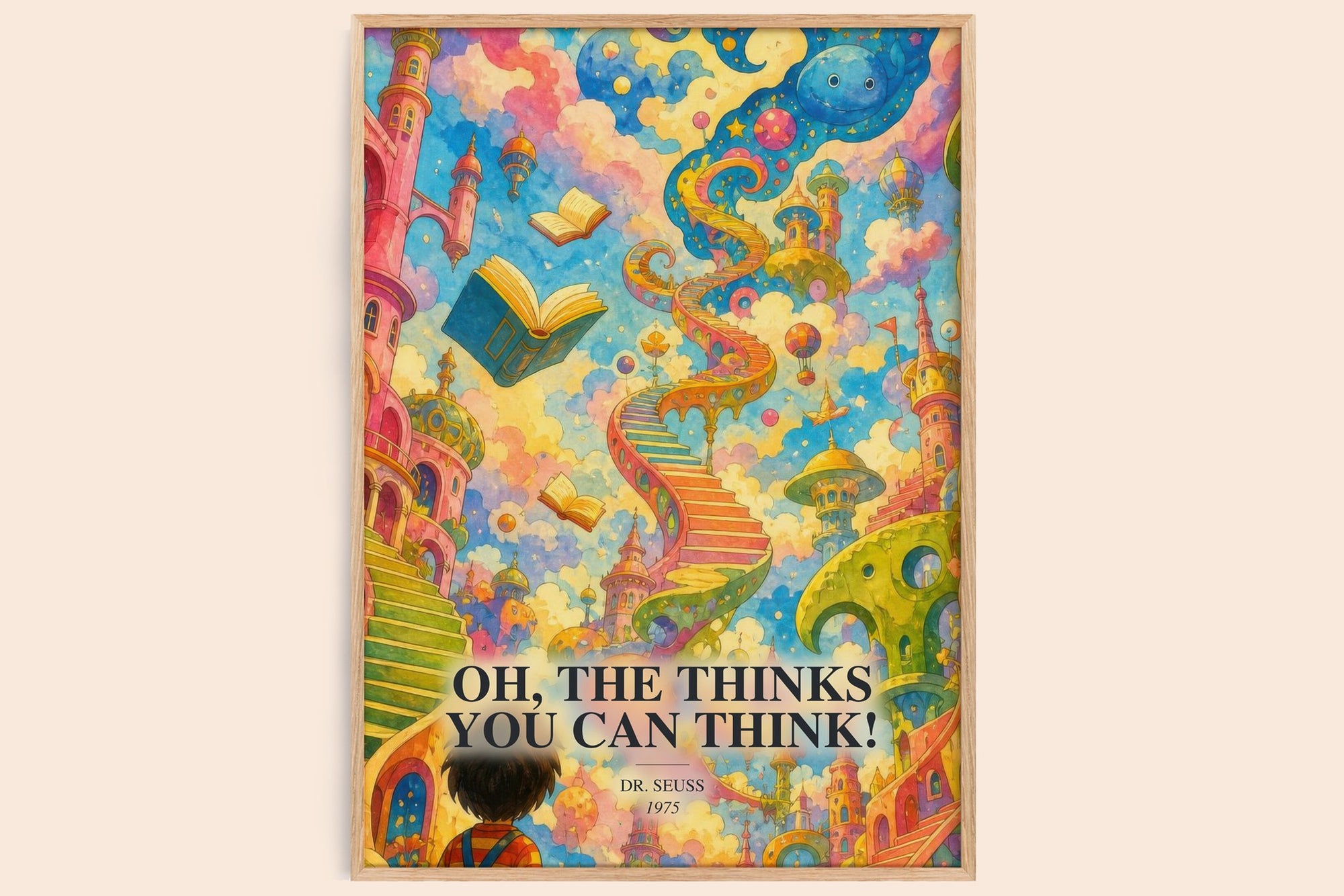 Oh, The Thinks You Can Think! watercolour book poster by Dr. Seuss – framed literary art print