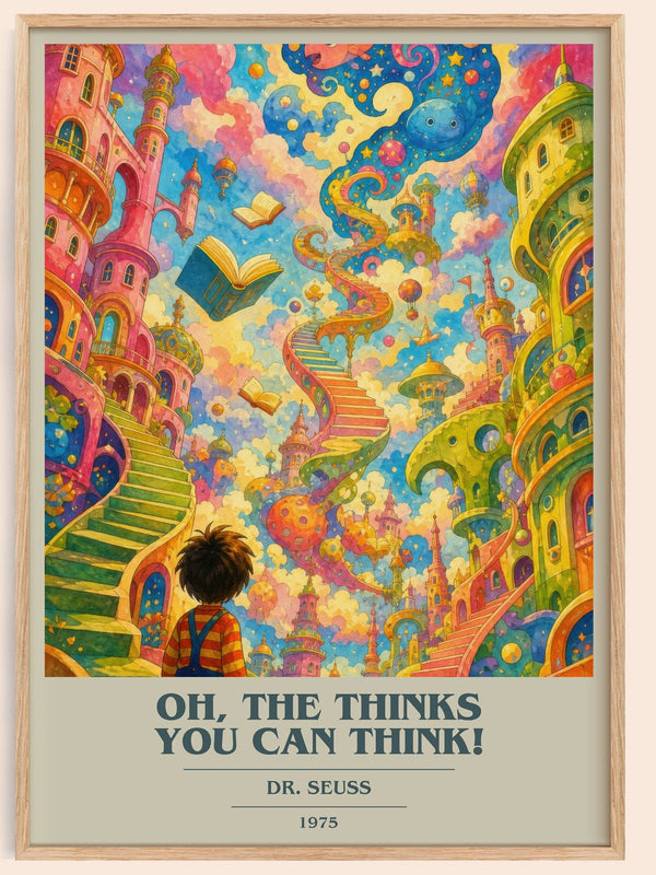 Oh, The Thinks You Can Think! book cover book poster by Dr. Seuss – framed literary art print