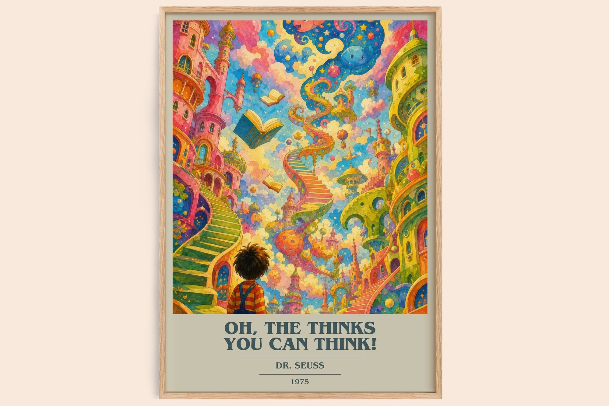 Oh, The Thinks You Can Think! book cover book poster by Dr. Seuss – framed literary art print