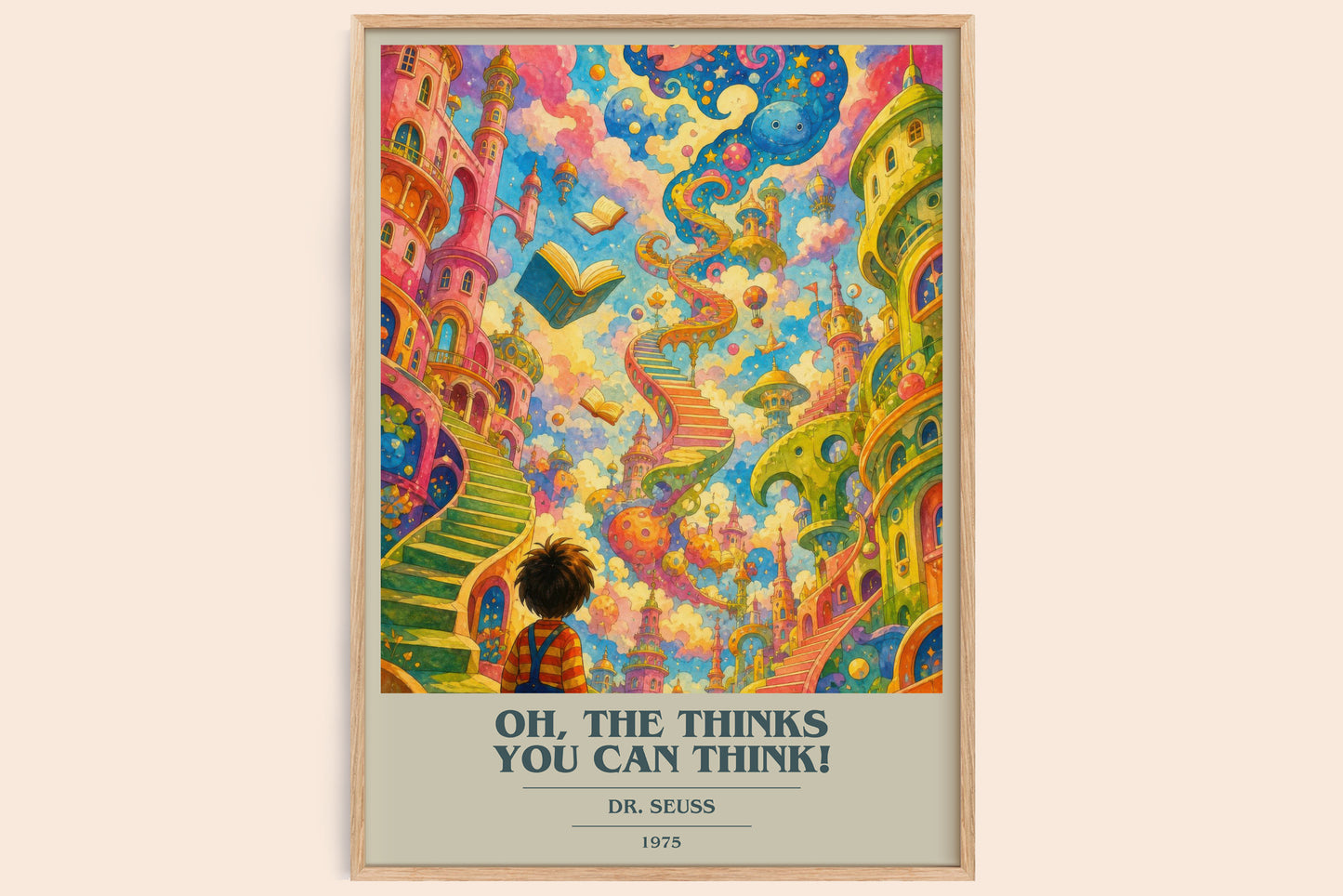 Oh, The Thinks You Can Think! book cover book poster by Dr. Seuss – framed literary art print