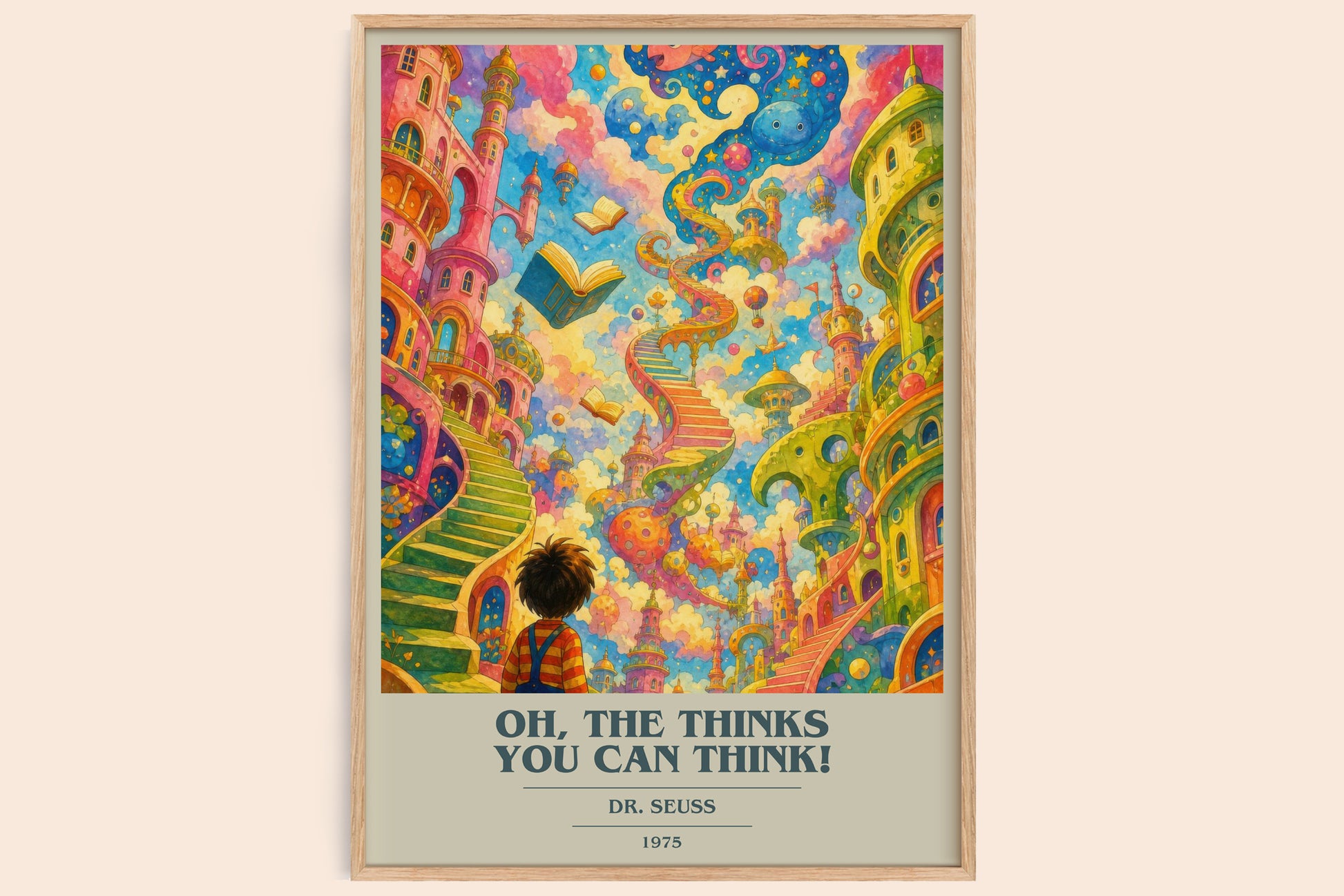Oh, The Thinks You Can Think! book cover book poster by Dr. Seuss – framed literary art print