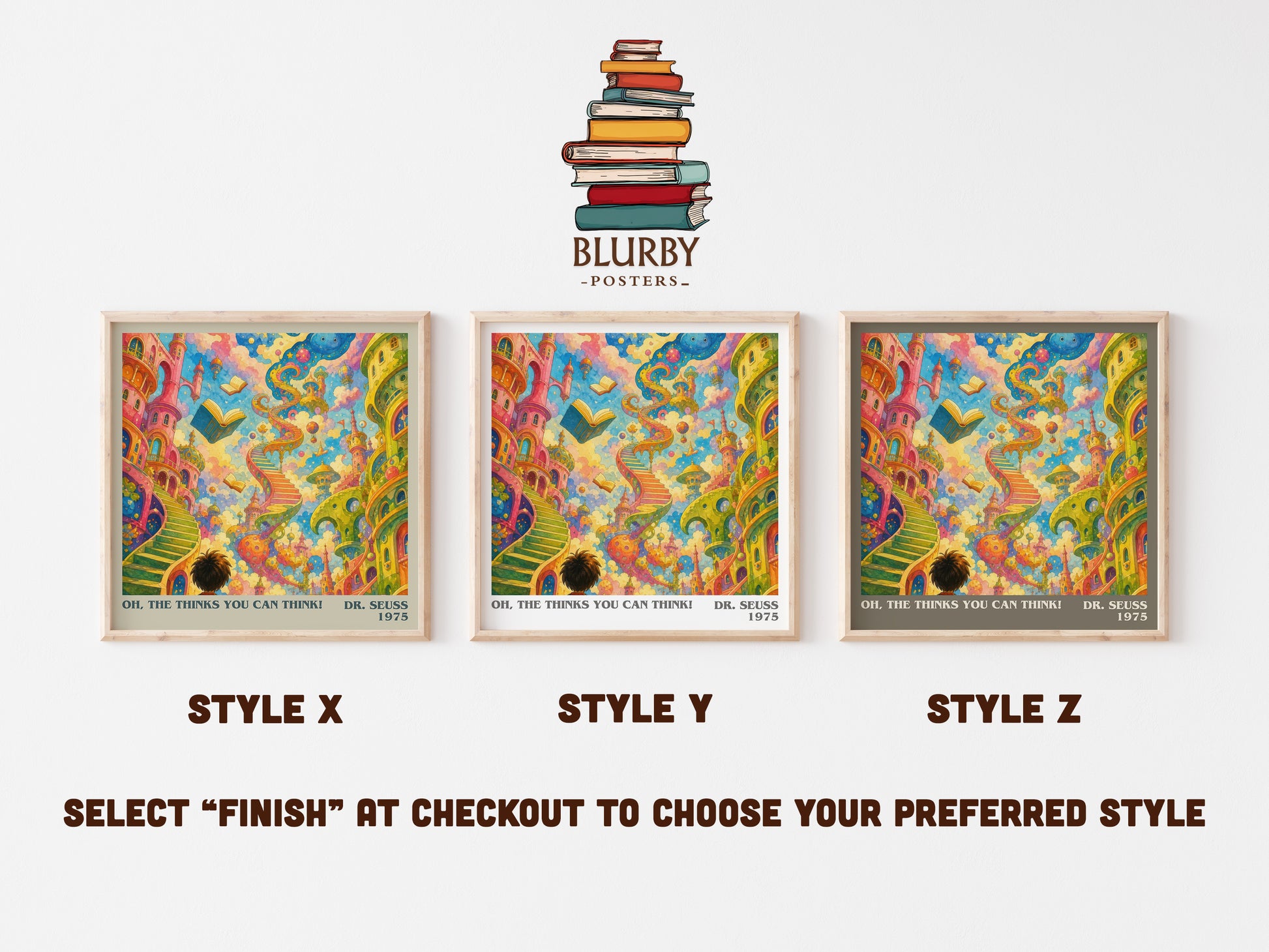 Oh, The Thinks You Can Think! literary print in frame leaning in hallway – childrens wall art
