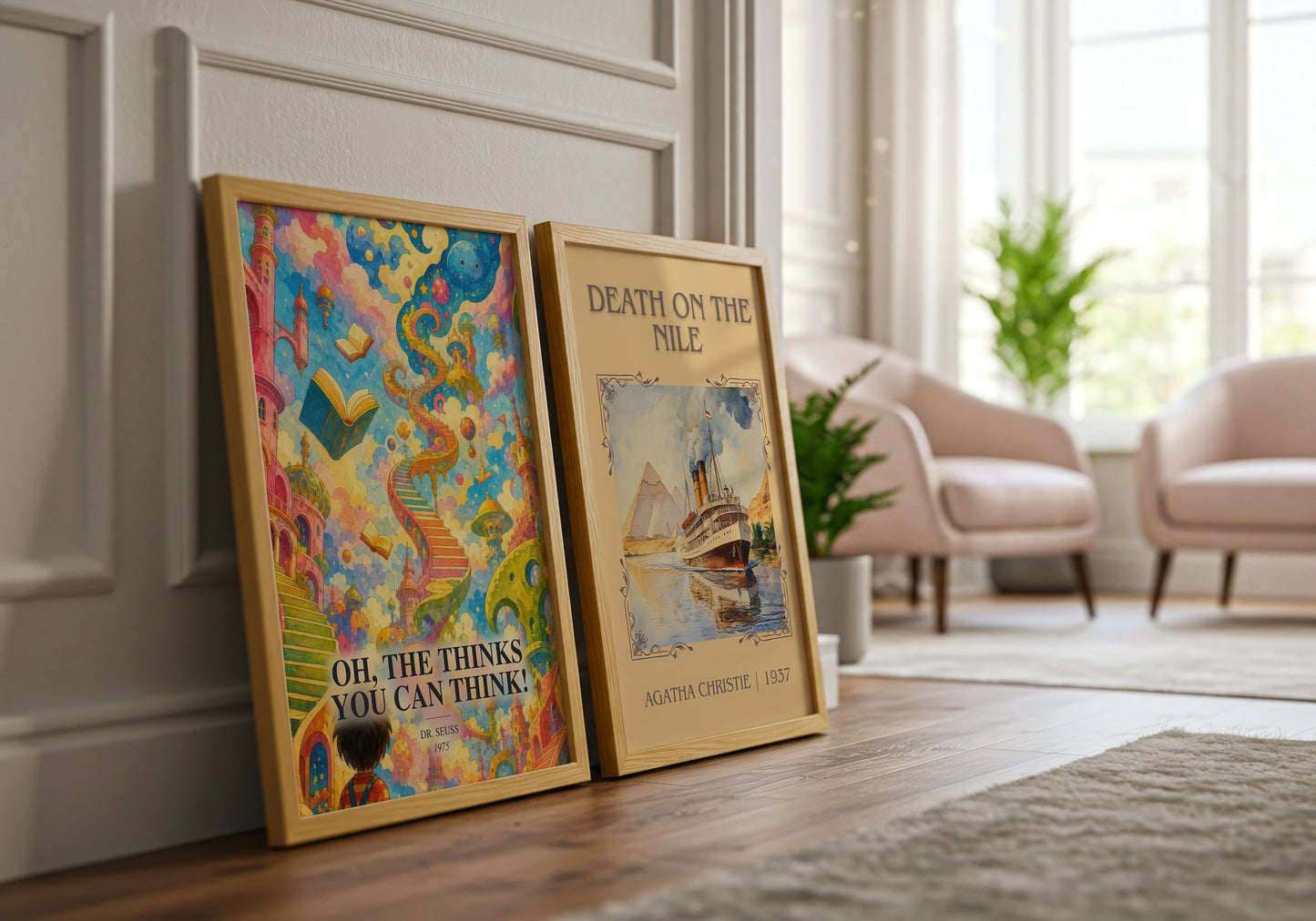 Oh, The Thinks You Can Think! watercolour print framed by window – literary home decor