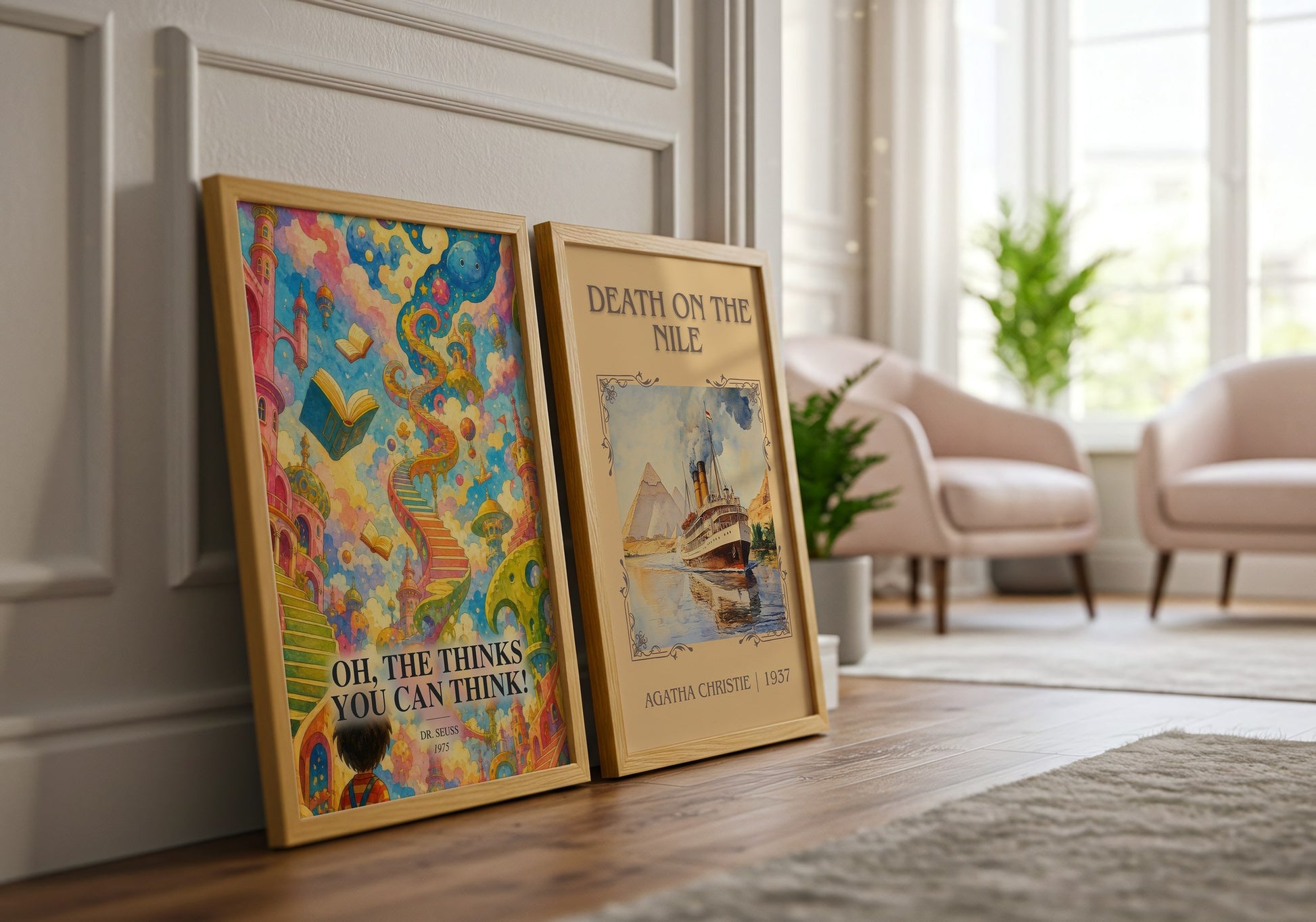 Oh, The Thinks You Can Think! watercolour print framed by window – literary home decor